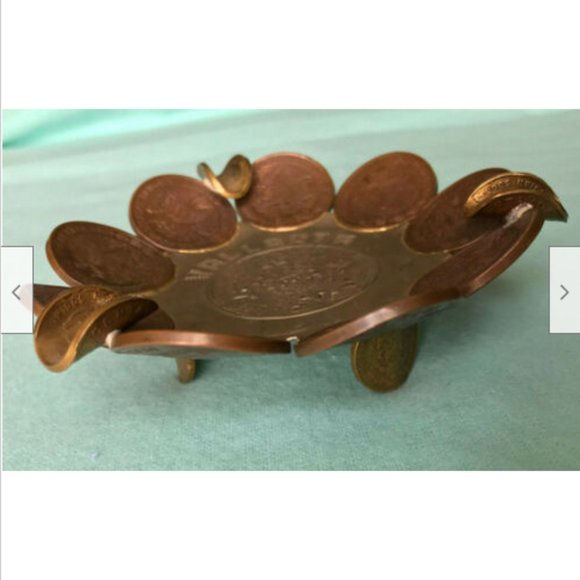 Vtg Mayan Sun God Mexican Metal Ash Tray Centavos 1950s 60s 70s Coins - Picture 5 of 6